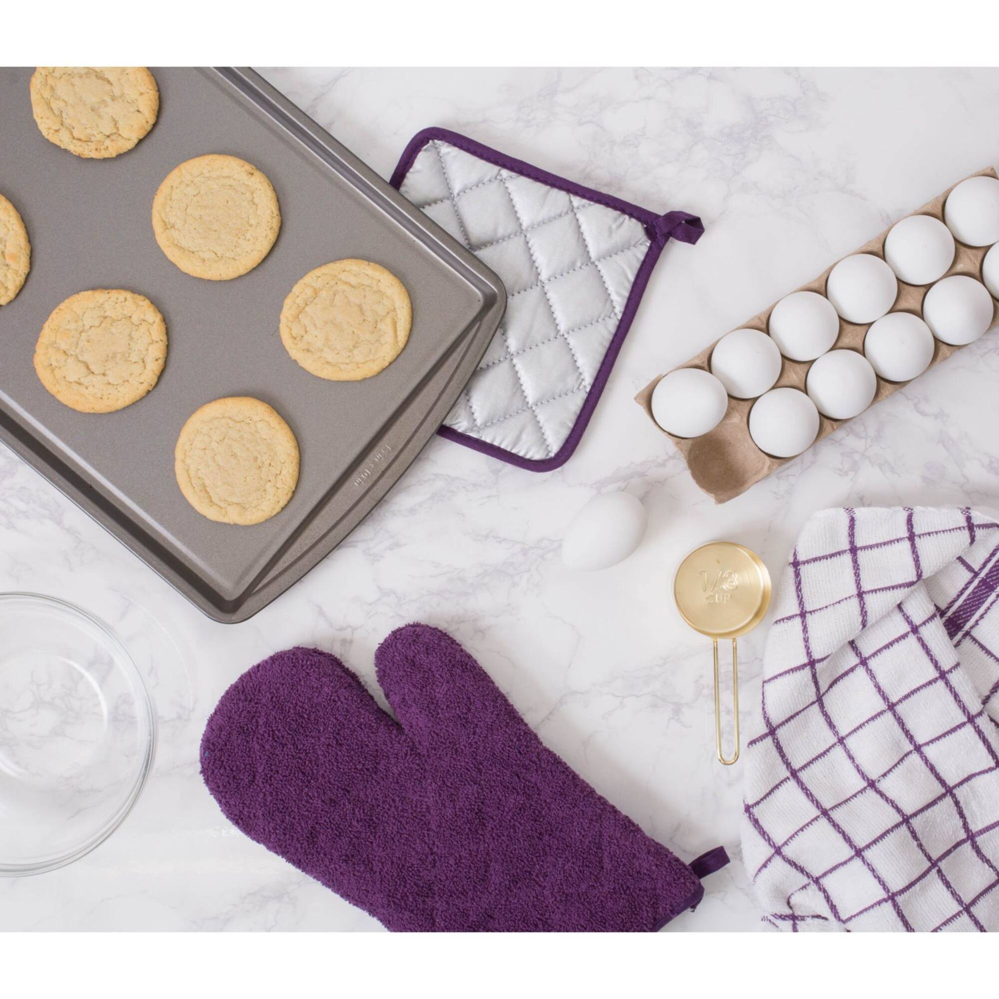 DII® Eggplant Windowpane Terry Dishtowel, 4ct.